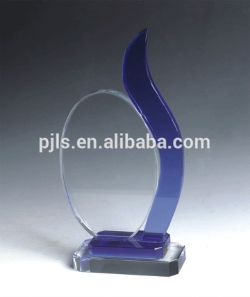 trophy glass crystal with blue color crystal trophy