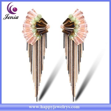 Long chain earring tassel crystal gold plated fantasy earring wholesale ( YWE2015068)