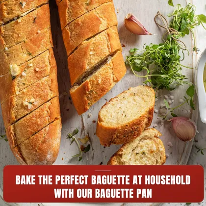Nonstick Perforated Baguette Pans for Crisp Golden Brown Bread - 4 Loaves Bakery Tray