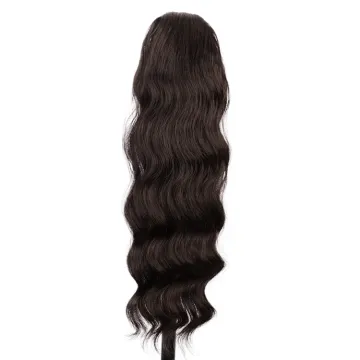 Vigorous Wholesale Price Long Wavy Brown Pony Tail Hairpieces Curly Magic Paste Drawstring Synthetic Ponytail Hair Extension