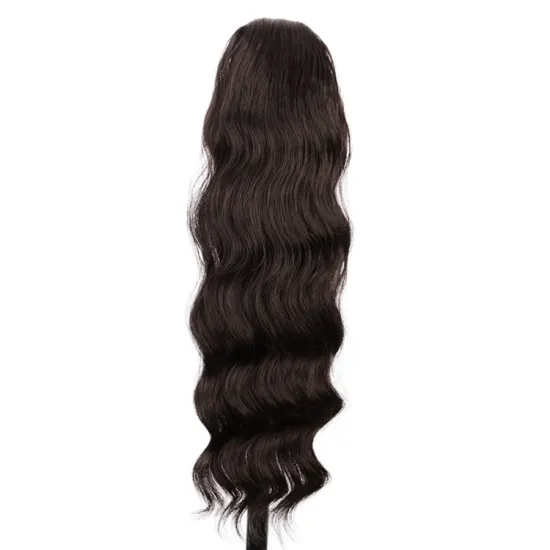 Vigorous Wholesale Price Long Wavy Brown Pony Tail Hairpieces Curly Magic Paste Drawstring Synthetic Ponytail Hair Extension