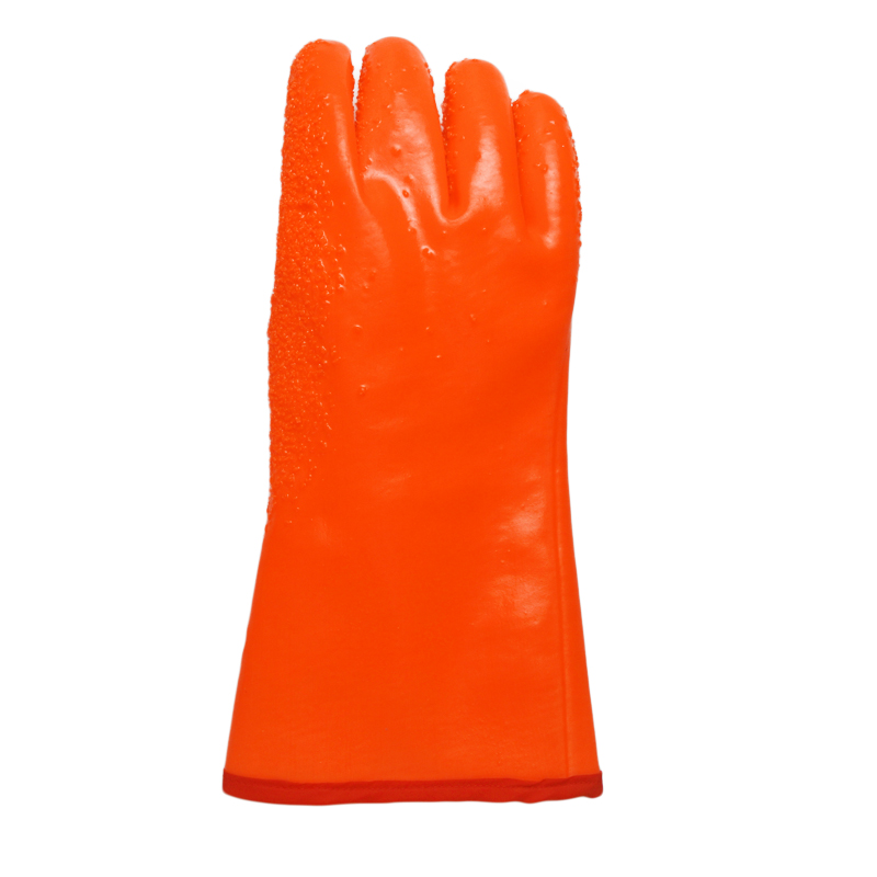 Fluorescent Double Dipped.Sandy Finish PVC Glove