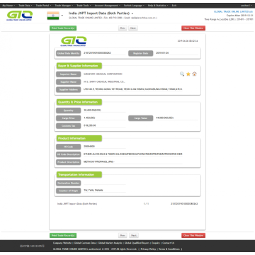 Methoxy propanol-India Importar datos aduaneros