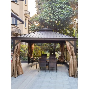 Metal Hardtop Patio Gazebo With Netting