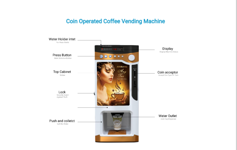 LE303V Coin Operated Instant Powder Coffee Vending Machine with Auto Cup Dispenser