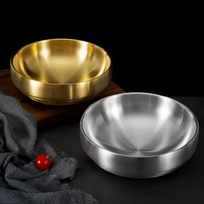 Korean Double Layer Cold Noodle Bowl - 304 Food Grade Stainless Steel Anti-Scalding Bowl for Children
