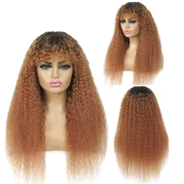 X-TRESS Omber Brown Kinky Straight Human Hair Wig Brazilian Human Hair Wigs With Bangs For Black Women