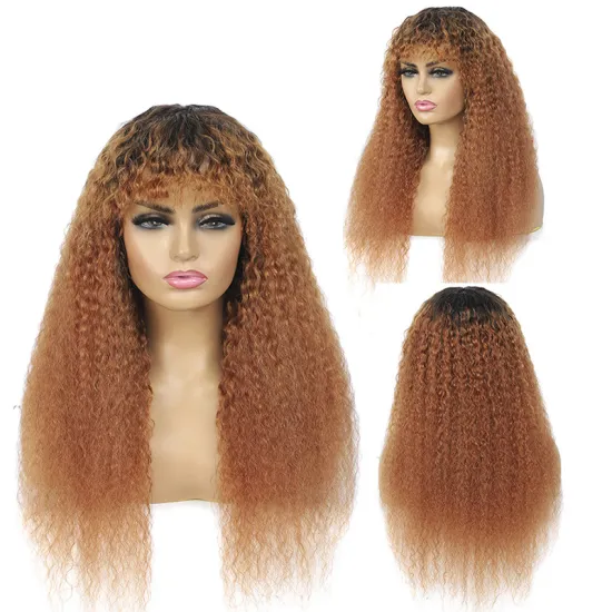 X-TRESS Omber Brown Kinky Straight Human Hair Wig Brazilian Human Hair Wigs With Bangs For Black Women