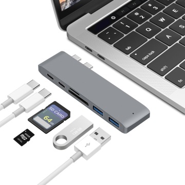 Hub ve Şarj Cihazı ile USB-C Docking İstasyonu: Dizüstü bilgisayar ve telefon için 6'sı 1 arada ayırıcı