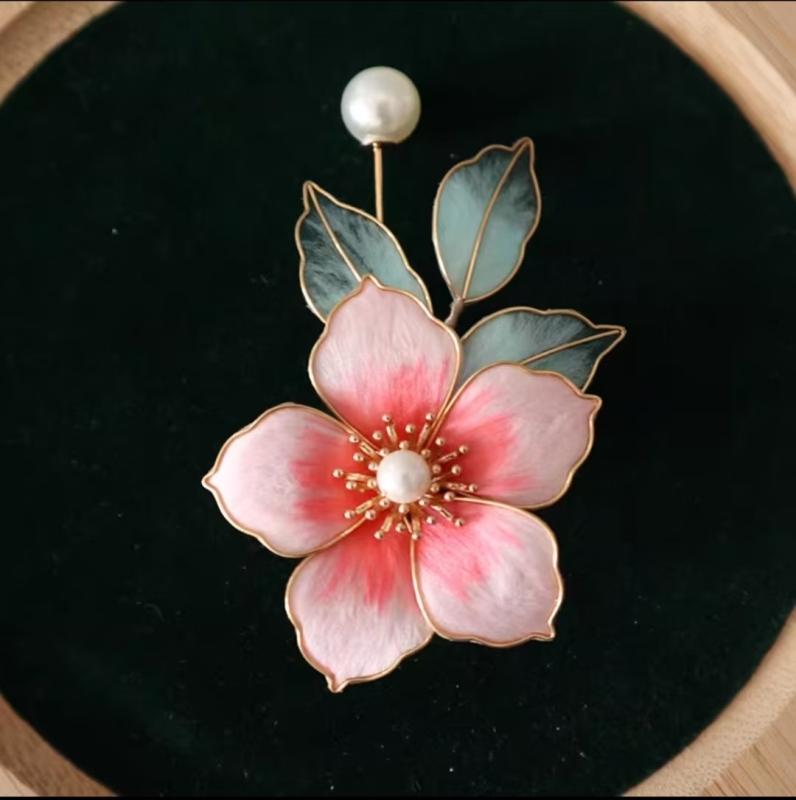 Intangible Cultural Heritage National Style Velvet Flower Peach Blossom Brooch