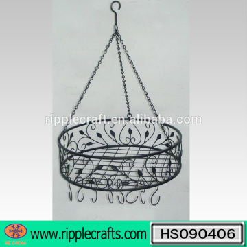 Popular Matt Black Round Hanging Metal Pot Rack with 8 Hooks