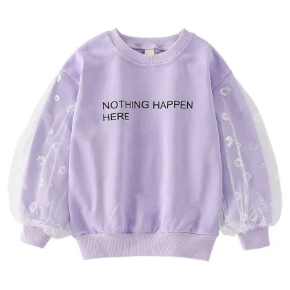 New 2 colors mesh stitching girls stylish knitted pullover sweater Letter printing children girls sweater