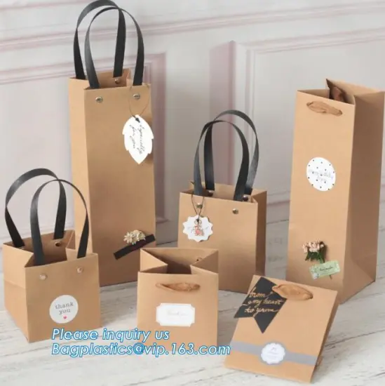 Kraft Paper Bags With Handle Candy Color, Recylable Paper Shopping Package Bags Gift Bag, ribbon handle luxury gift paper bag