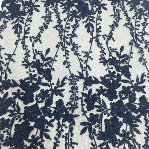 2019 Graceful Navy Poly Mesh Embroidery Fabric