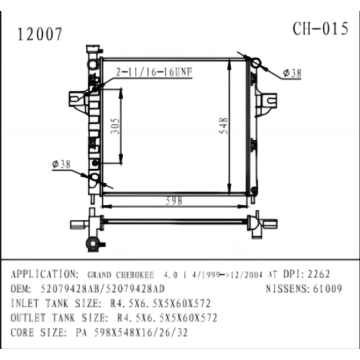 ग्रैंड चेरोकी 4.0 I OEM52079428AB के लिए रेडिएटर