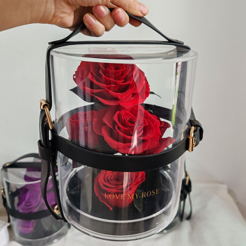 Valentine's Day Birthday Gift: Eternal Flower Rose Bouquet in Handheld Round Bucket with Pendant