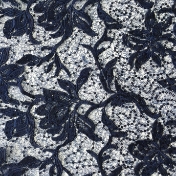3D Flower Sequin Embroidery On Lace Mesh Fabric