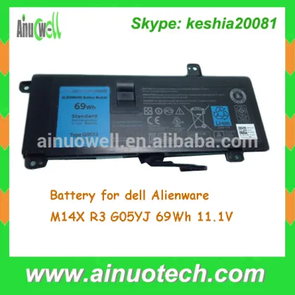 Li-ion laptop Battery for dell Alienware M14X R3 G05YJ 69Wh 11.1V rechargeable lithium battery PN- 0C52861