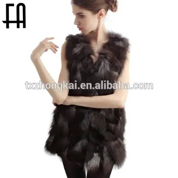 Women 's Silver Fox Fur Vest Nature Fox Fur Waistcoat Female Warm Gilet