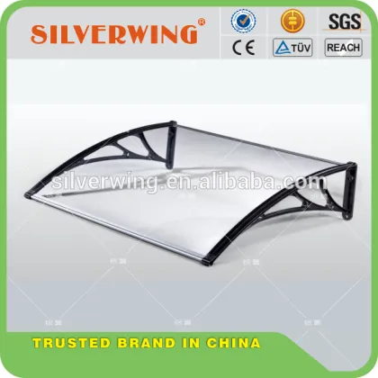 Plastic sun shade awning supports solid polycarbonate awning canopies