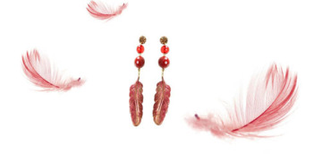 Feather Drop Earring with Crystal Bead
