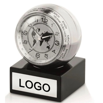 High Quality World Time Metal Table Clock with Crystal Home Decor