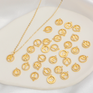 القلادة الأبجدية Zircon inlaid Round Letterdant 18K Gold Gold Prass