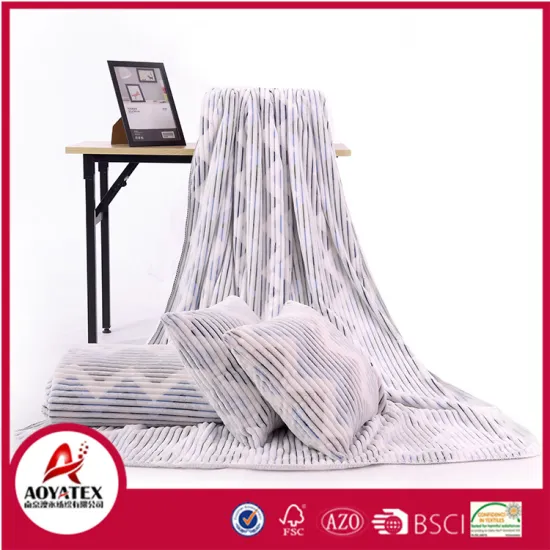 Hot Sell Polyester Embossed Soft Flannel Fleece Blanket Backside sherpa