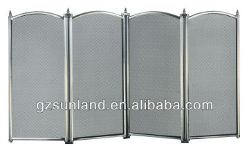 Black Coated Fire Screen with Four Panels, Made of Iron