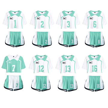 28 Styles Haikyuu Cosplay Cheerleaders Uniforms Ladies Exposed Navel Sports Short Sleeve Shorts