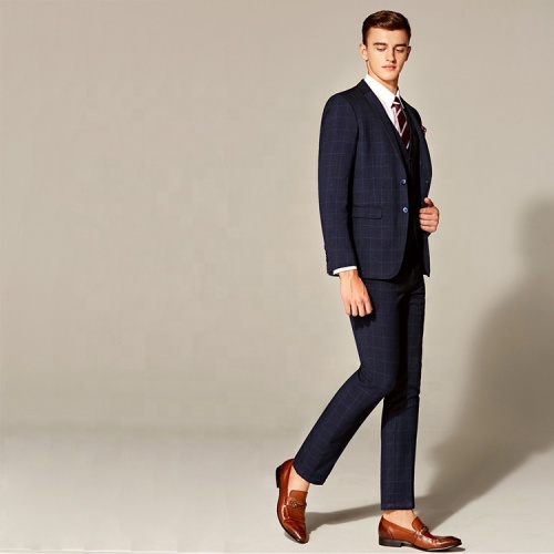 Regular Fit Dark Navy Checked Suit Top Sale