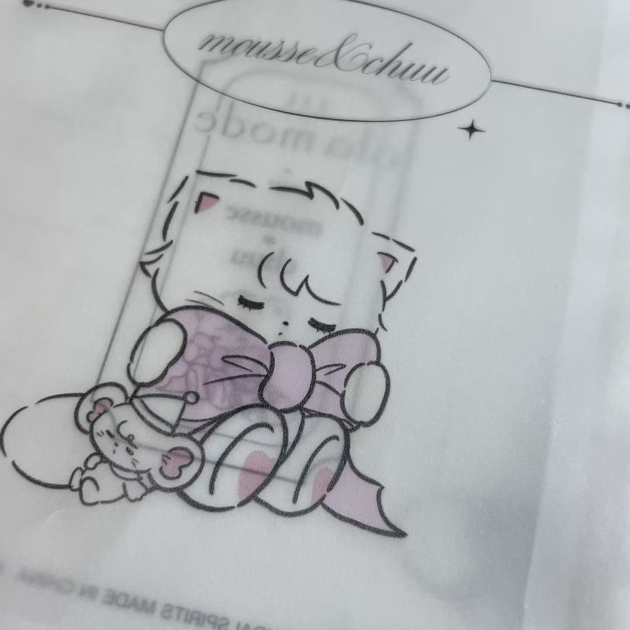 Water‑resistant translucent tracing paper storage bags with cartoon kittens, gift bags
