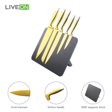 Gold Titanium Knife Set With Magnetic Knife Holder