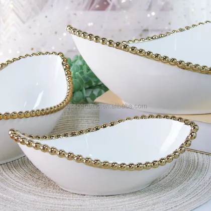 RP025 Luxury Gold Bead Dinnerware - Chef Serving Dishes & Salad Bowl Sets