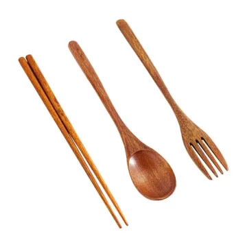 Set di bacchette forchetta cucchiaio posate in legno