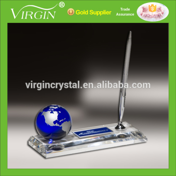 Top seller crystal globe ball with pen holder as table accessory