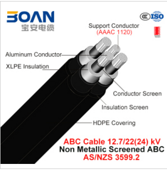 Hv ABC Cable, Aerial Bundled Cable, Al/XLPE/HDPE+AAAC, 3/C+1/C, 12.7/22 Kv (AS/NZS 3599.2)