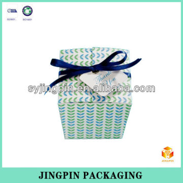 delicate custom paper box with blue ribbon