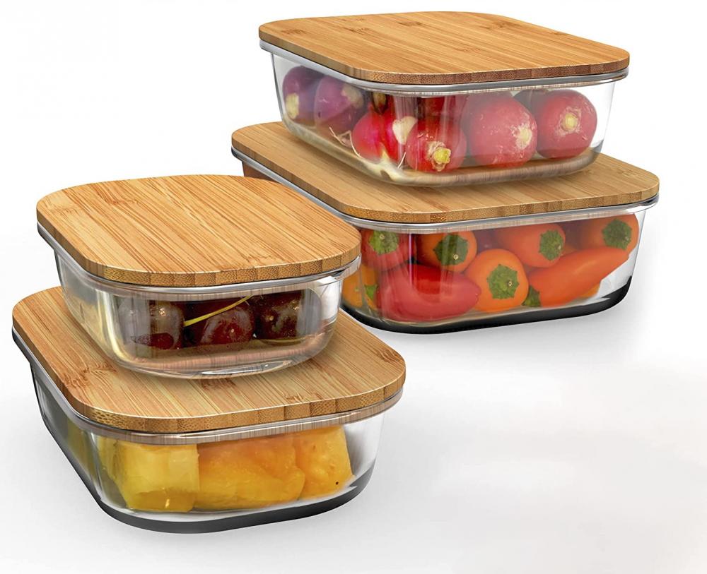 Glass Food Storage Containers with bamboo Lids