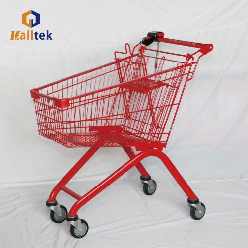 European Shopping Carts Red Colourful Supermarket Shopping Trolley with coin lock Supplier