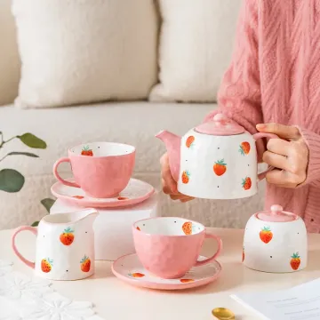 Hand-Painted Strawberry Cup and Saucer Set