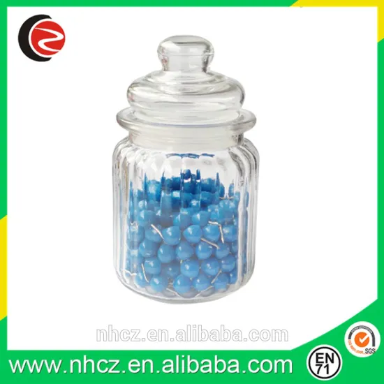 Blue Round Stationery Push Pin in Glass Bottle