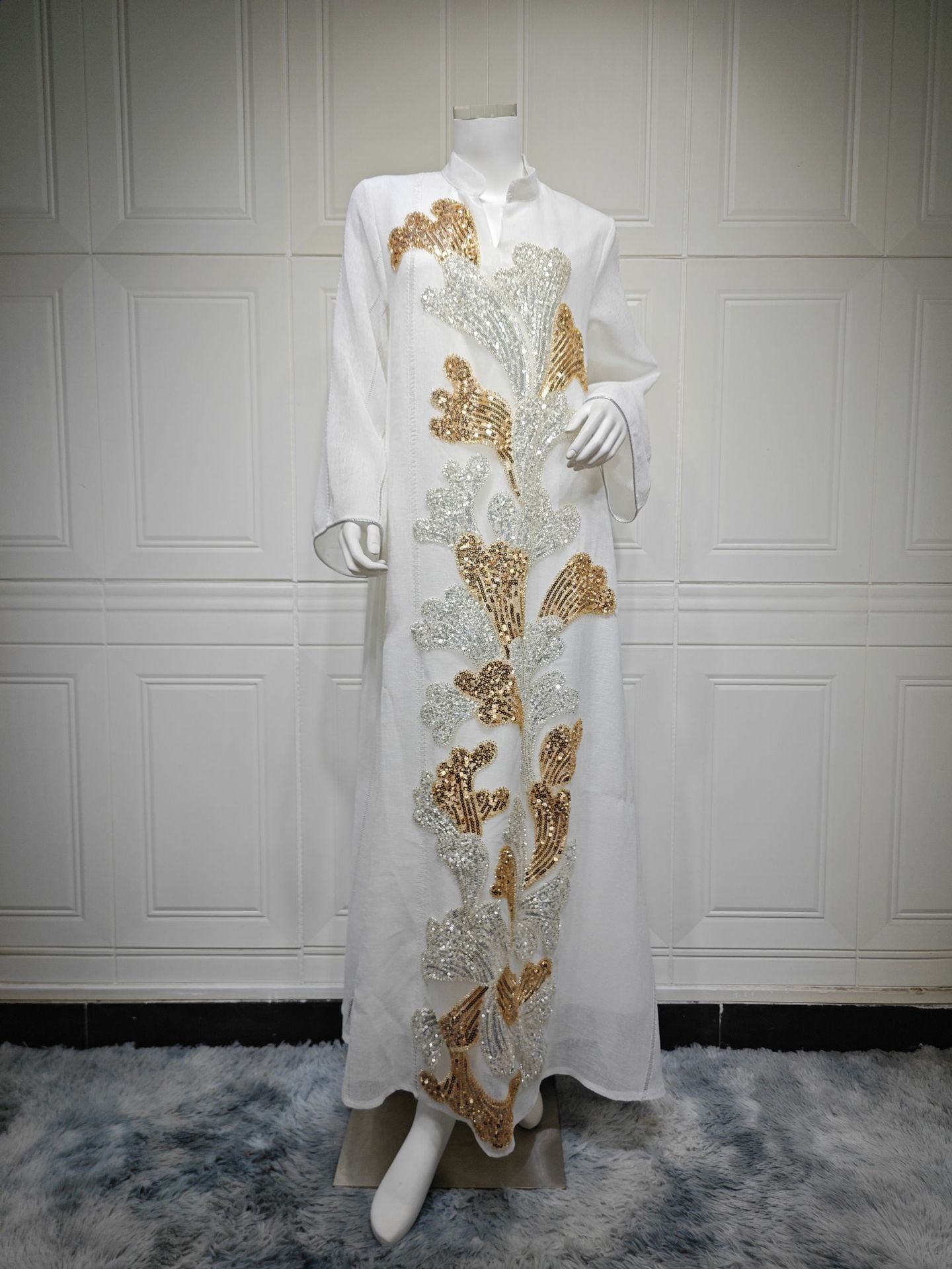Floral Sequined Jalabiya Abaya Dress Ramadan AB567 (7)