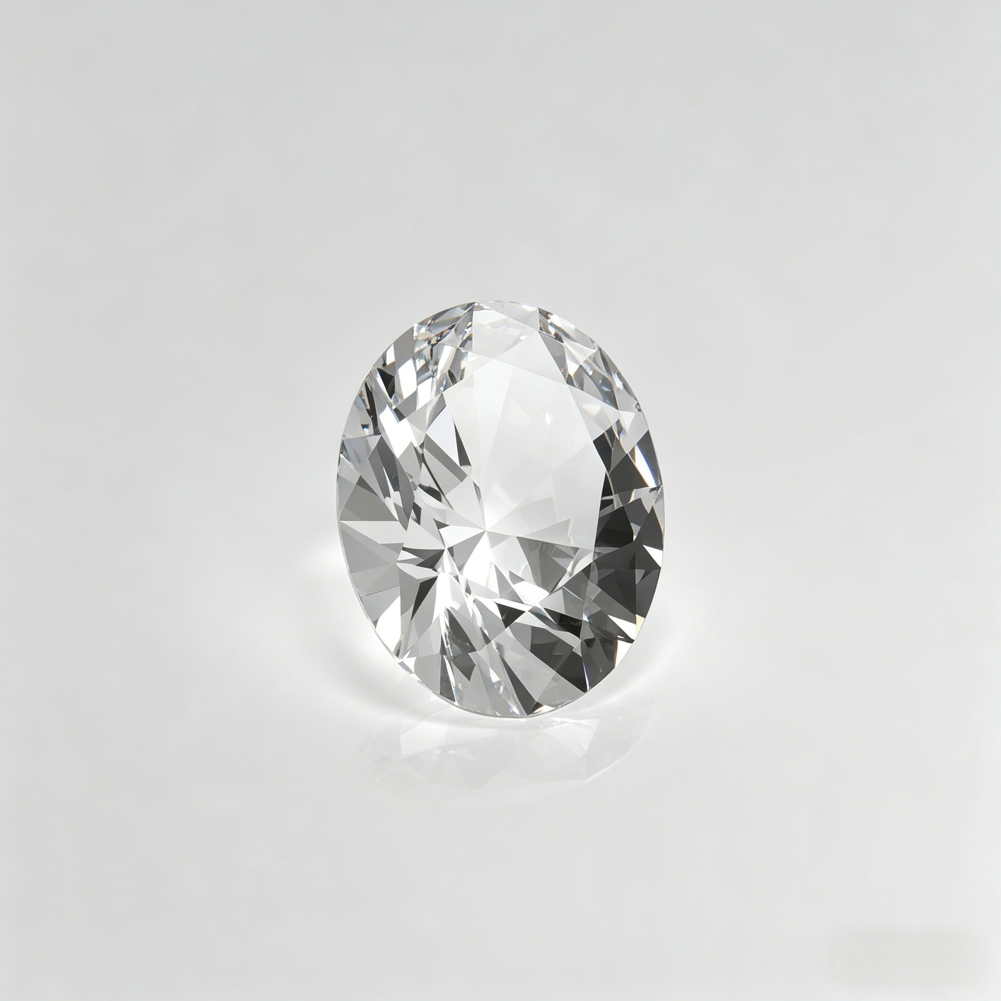 Pemandangan sudut berlian kremasi oval dengan pencahayaan studio yang bersih