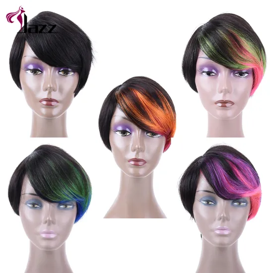 machine made piano color short summer wigs, short vietnam simple human hair wigs for women with short forehead