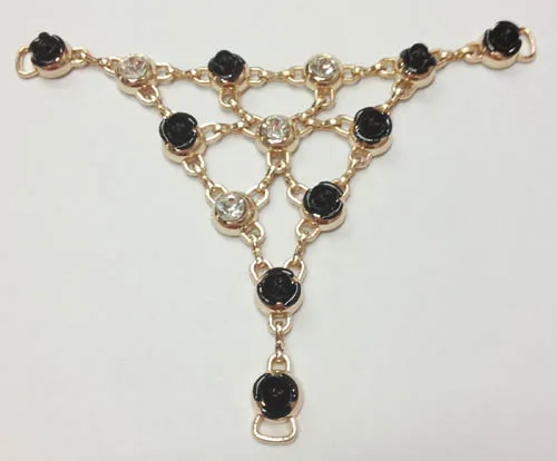 Black Enamel Flower Embellish T-Bar Sandals Trim