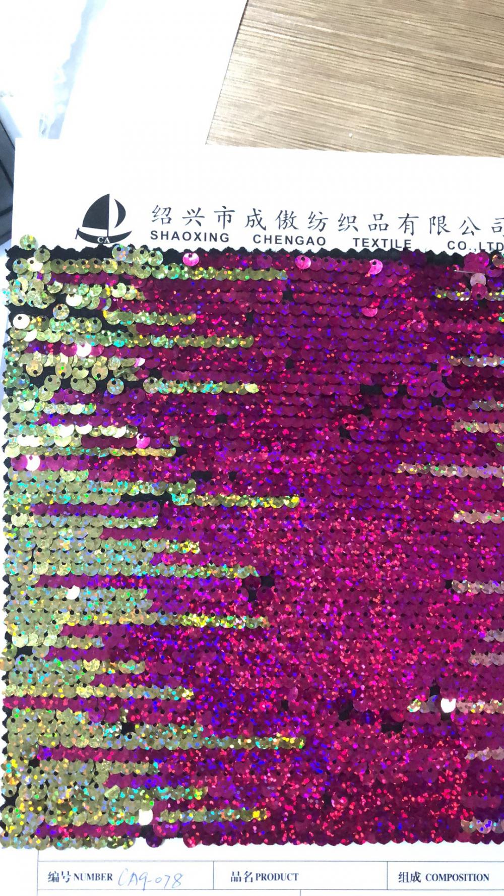 Gold and purple sequin mesh embroider Fabric