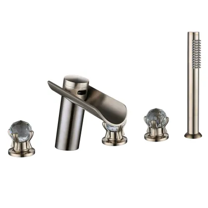 Brushed Gold Deck Mount Roman Tub Faucet Waterfall Tub Filler Set