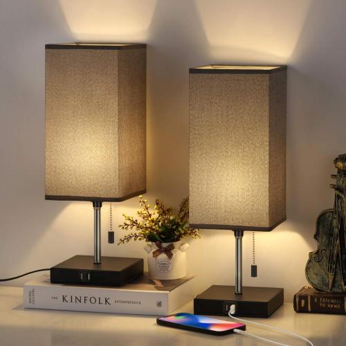 China Bedside Nightstand Lamps with Dual-USB Charging Ports Manufactory