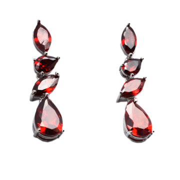 Charm lucky inlay red zircon white gold dangle earring for girls